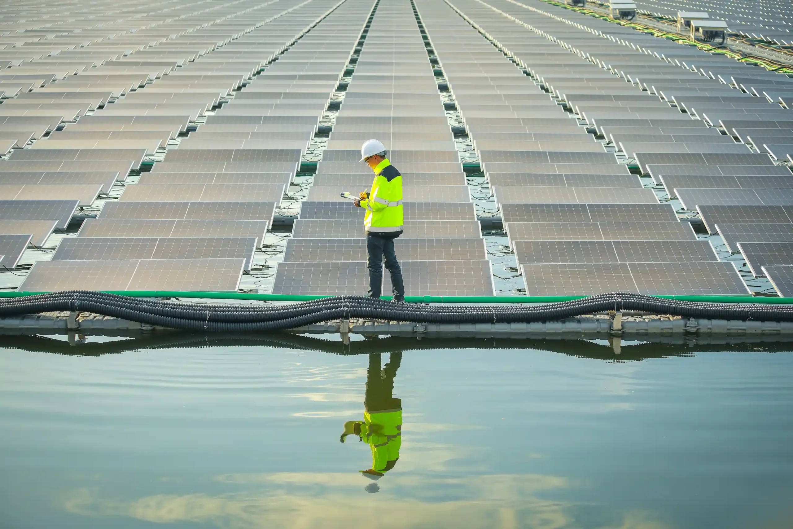 Engineer with Floating Solar Power System