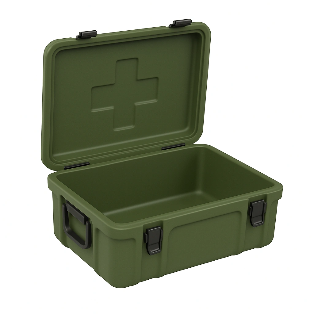 HDPE first aid kit case with open lid